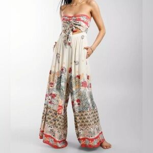 Free People Bali Birds Of Paradise Ivory Jumpsuit